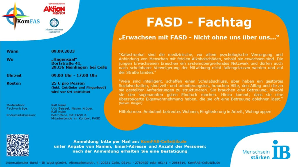 Flyer FASD Fachtag: Erwachsen mit FASD - Nicht ohne uns über uns.